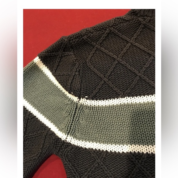 Y2K Gray Cable Knit white chest stripes SWEATER TROY LEE men XL Acrylic Vintage - Picture 8 of 13
